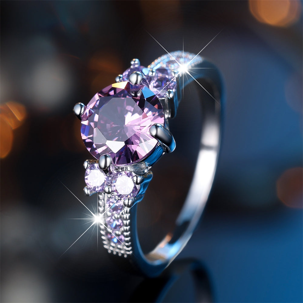 925 Sterling Silver Purple Faux Amethyst Micro Inlaid Ring