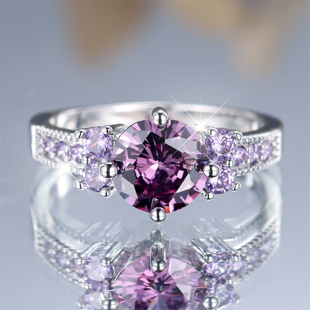 925 Sterling Silver Purple Faux Amethyst Micro Inlaid Ring