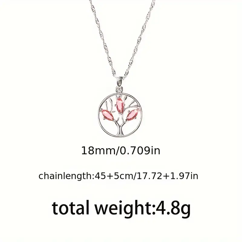 Sterling Silver Pink Marquise Tree of Life Necklace