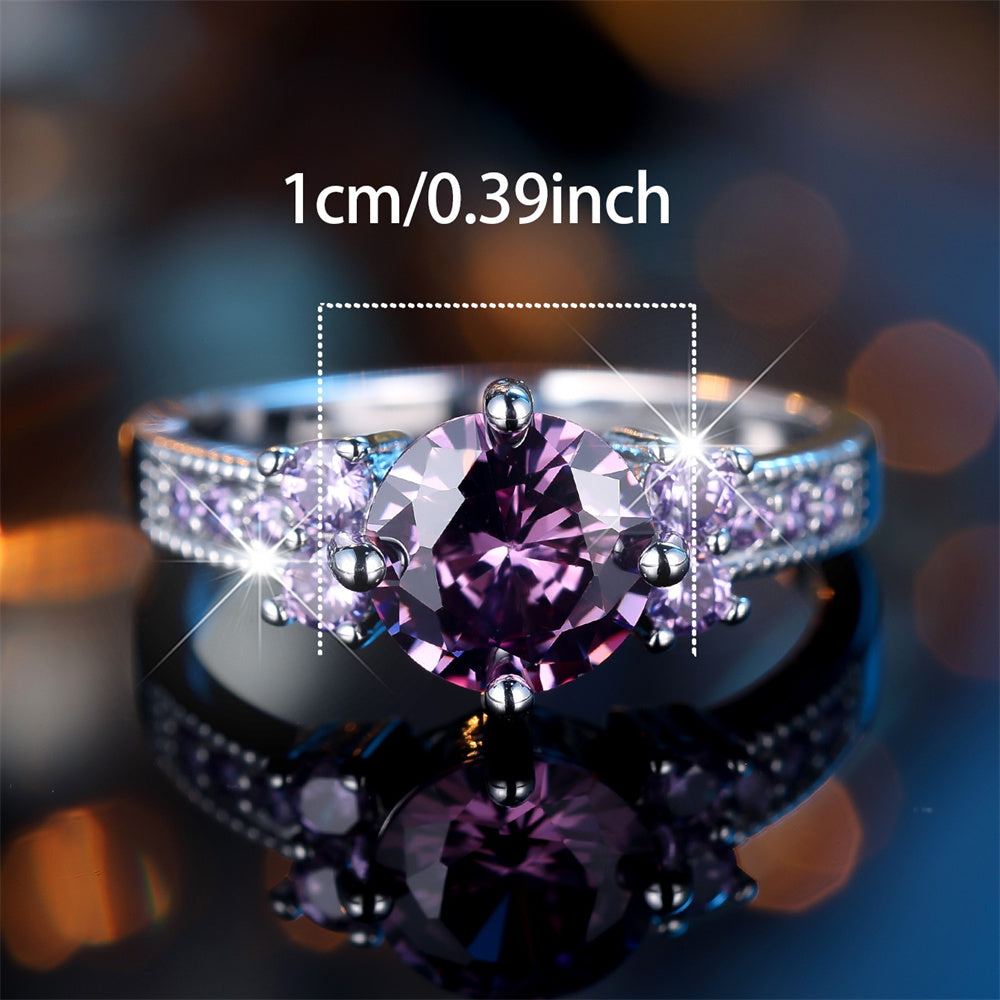 925 Sterling Silver Purple Faux Amethyst Micro Inlaid Ring