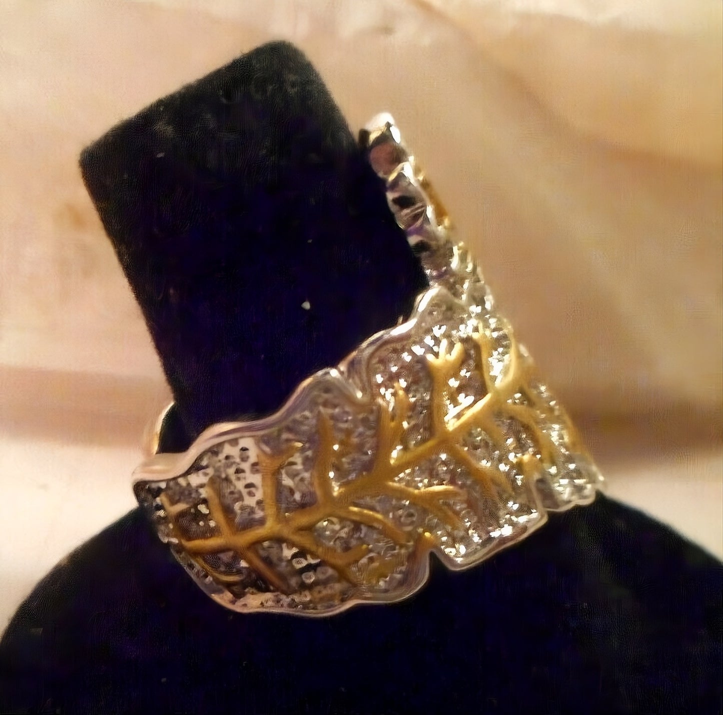 Handmade Antique Silver Carved Tree Leaf Vintage Ring
