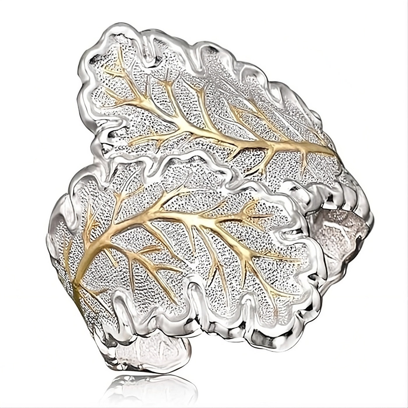 Handmade Antique Silver Carved Tree Leaf Vintage Ring