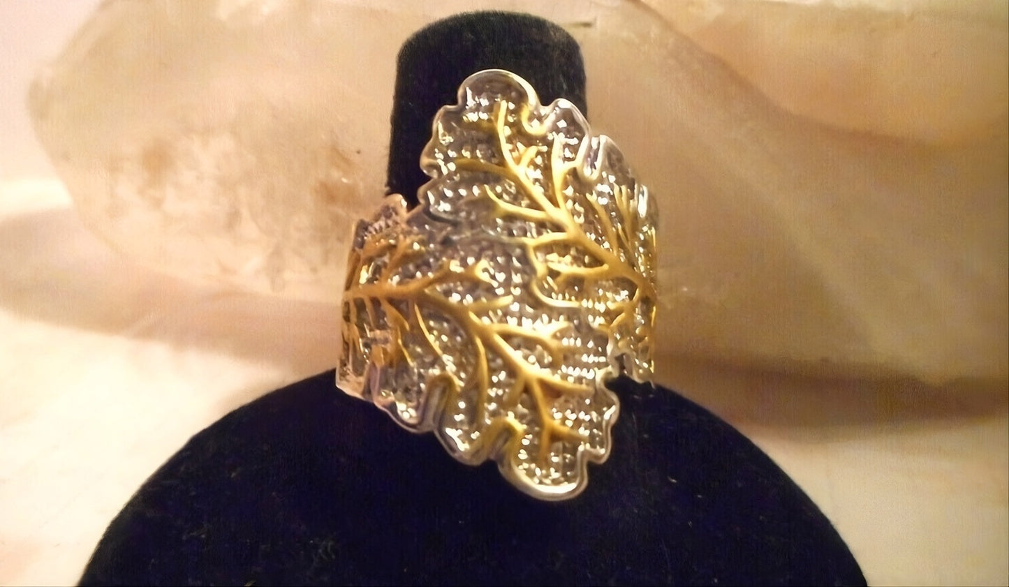 Handmade Antique Silver Carved Tree Leaf Vintage Ring