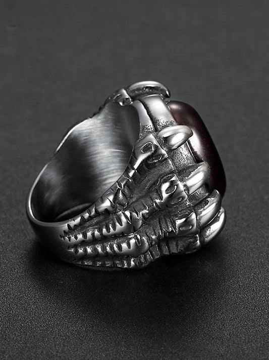 Retro Punk Dragon Claw Huge Red Stone Gothic Ring