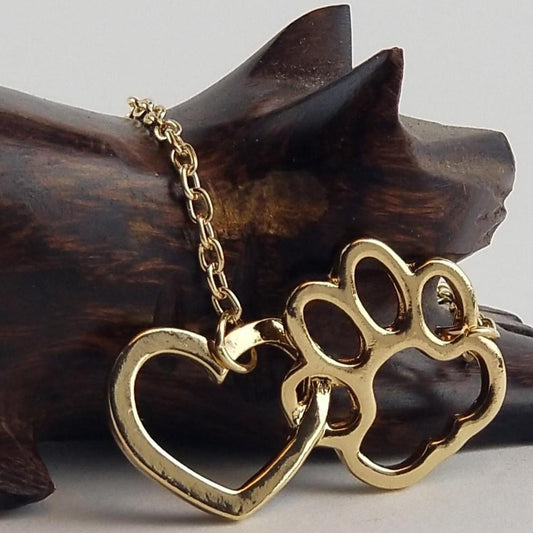 Animal Lovers Cat Dog Paw Hollow Heart Gold Bracelet