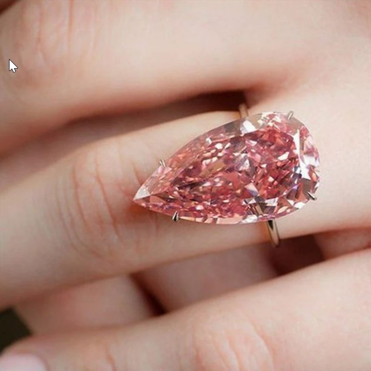 14mm Pink CZ Pear Cut Rose Gold Solitaire Teardrop Ring