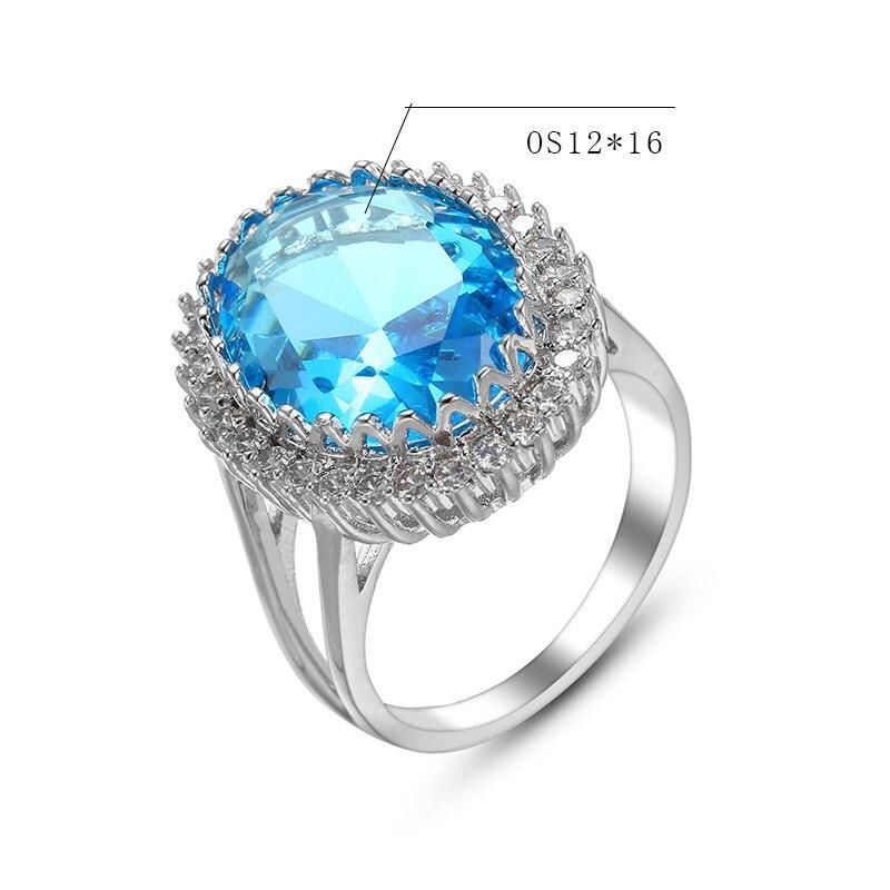 925 Sterling Silver 15mm Oval Sea Blue Topaz Ring