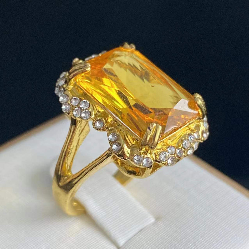 Huge Princess-Cut Yellow Gold Citrine Ring