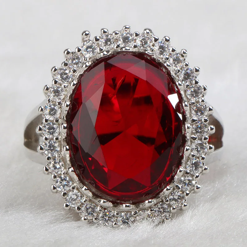 Huge 15mm Oval Ruby Red Silver Ring