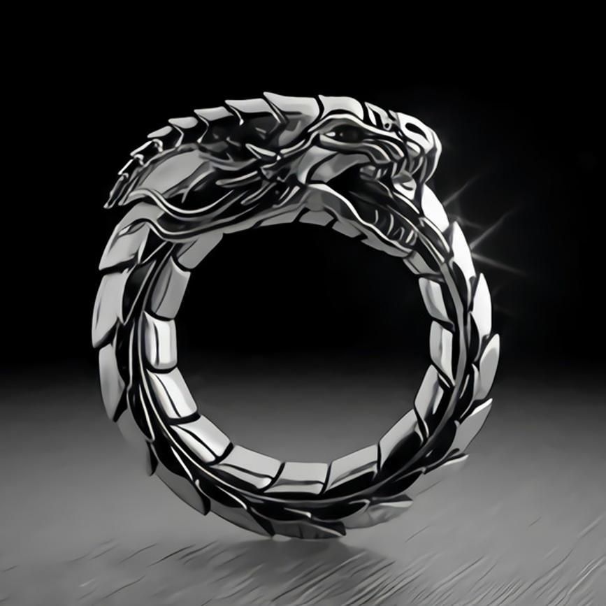 Silver Nordic Mythical Giant Dragon Nicolus Amulet Viking Ring