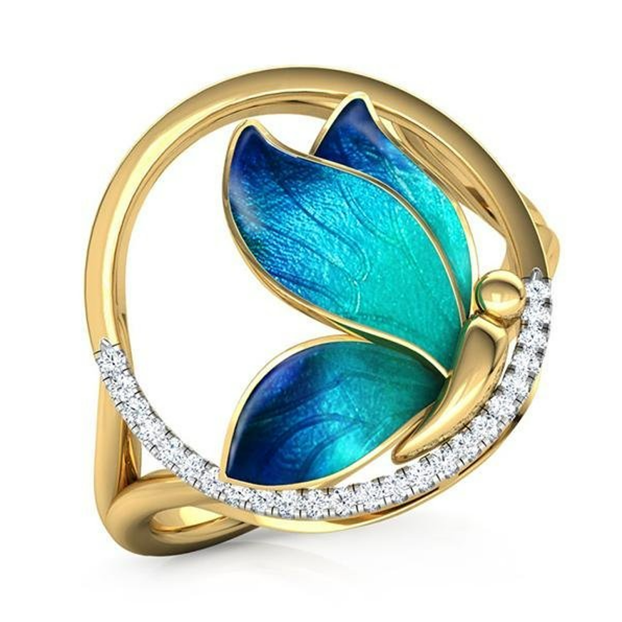 Handmade Blue Epoxy Butterfly Gold Enamel Ring