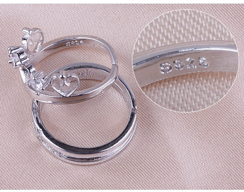 2pcs Sterling Silver Matching Crown Cross Couple Rings