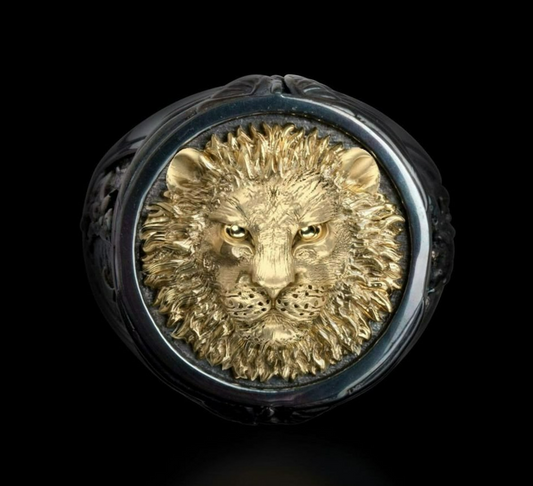 Sterling Silver Domineering Lion Head Retro Ring