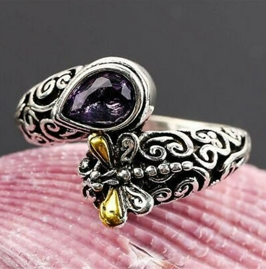 Retro Carved Dragonfly Creative Silver Thai Ring