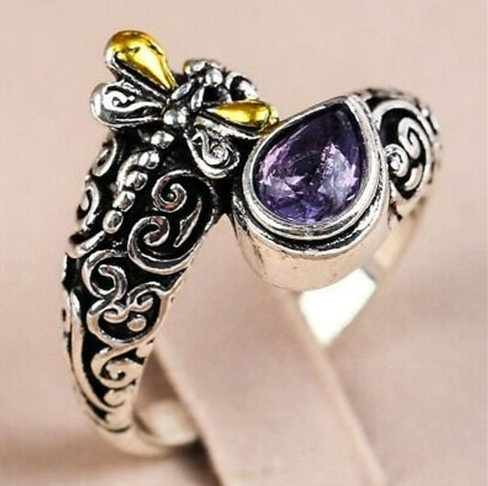 Retro Carved Dragonfly Creative Silver Thai Ring