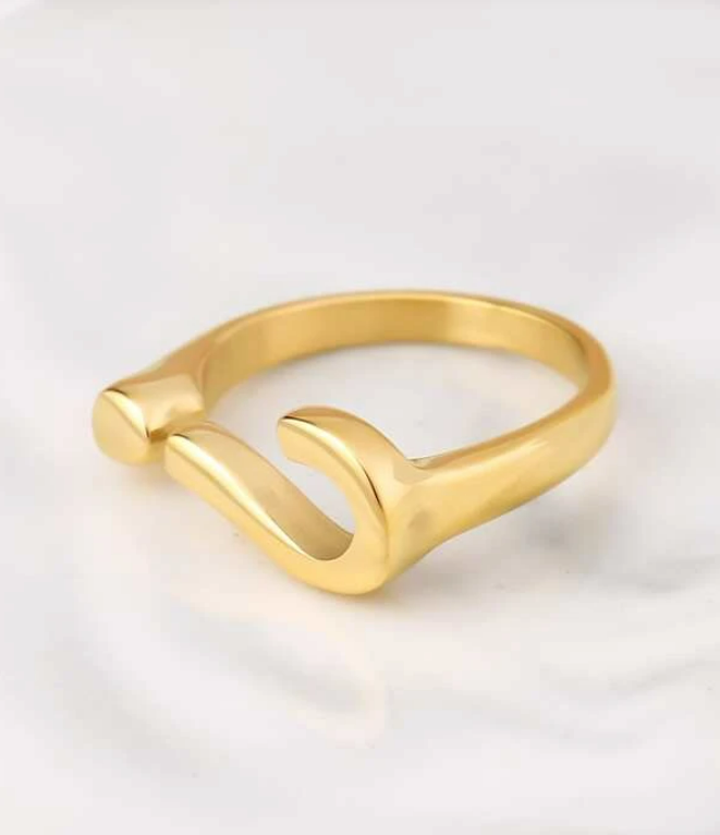 925 Sterling Silver Fillled Question Mark Gold Tone Open Ring