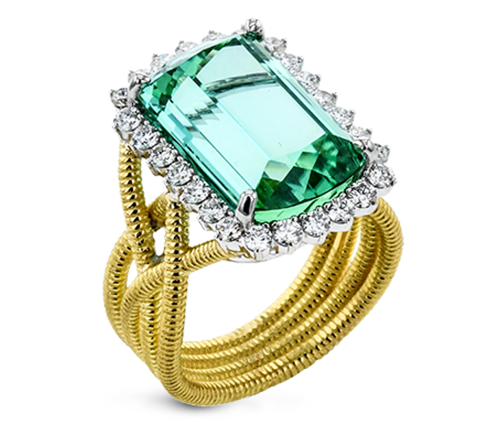 Big Green Emerald Cut Unique Geometric Gold Ring