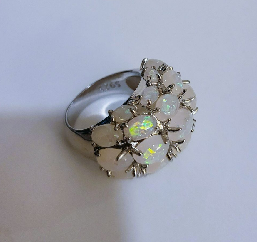 Sterling Silver White Fire Opal Unique Ring