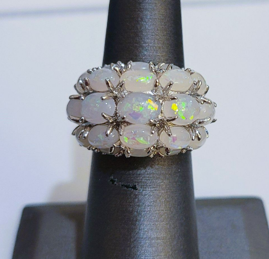 Sterling Silver White Fire Opal Unique Ring