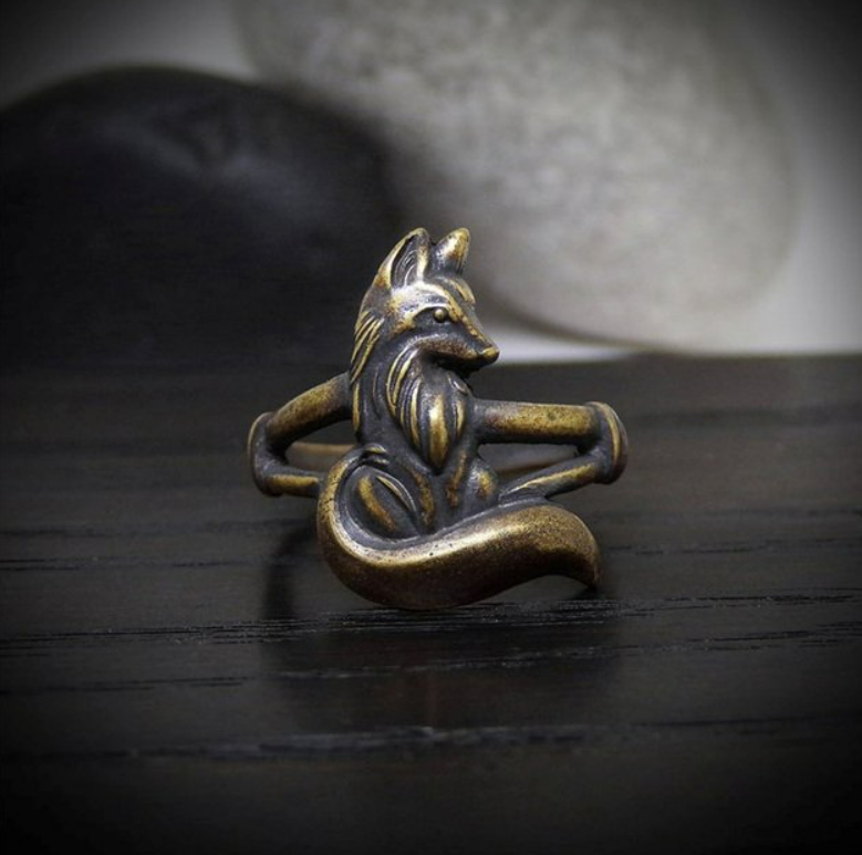 925 Silver Filled Old Fox Antique Retro Gold Tone Ring