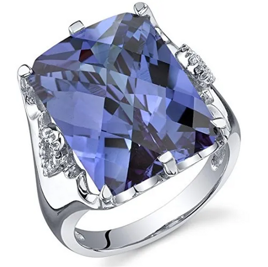 Big Princess Cut Blue Tanzanite Silver Ring