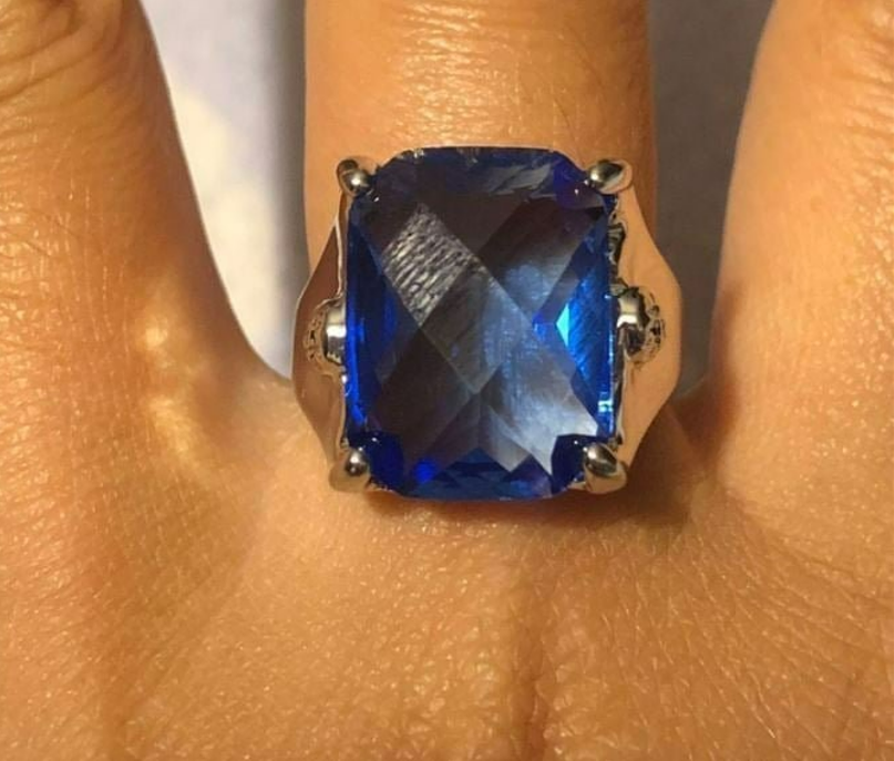 Big Princess Cut Blue Tanzanite Silver Ring