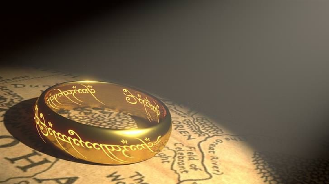 Hobbit Lord of the Rings Gold Elvish Rune Engraving Ring