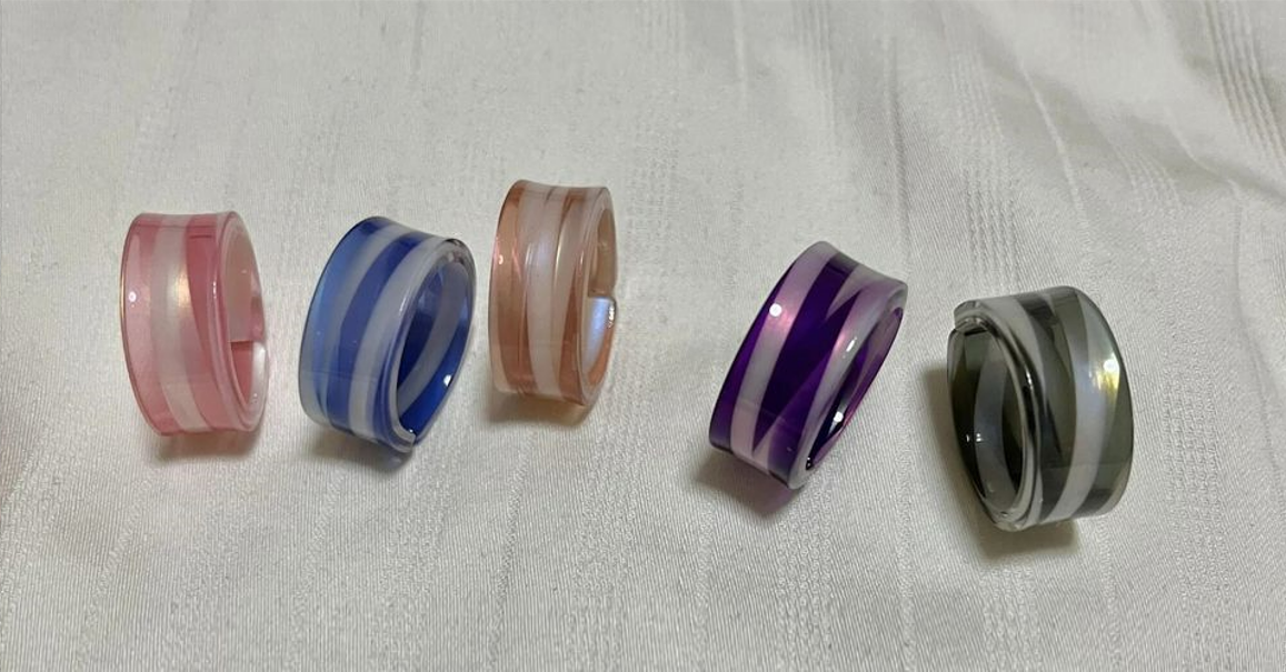 Colorful Blue Acrylic Stripes Open Transparent Ring