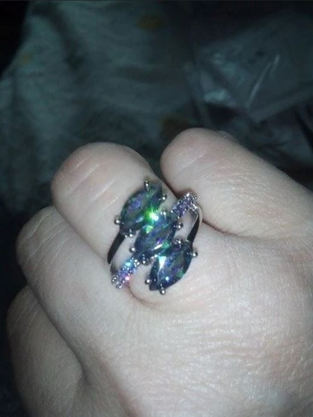 3 Marquise Mystic Rainbow Topaz Silver Ring