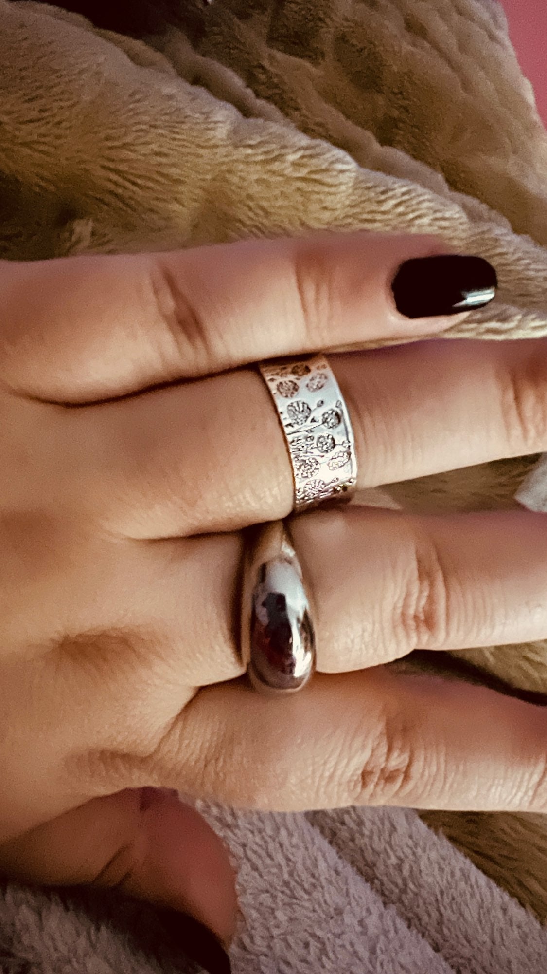 Engraved Dandelion Wildflowers Silver Wide Band Ring