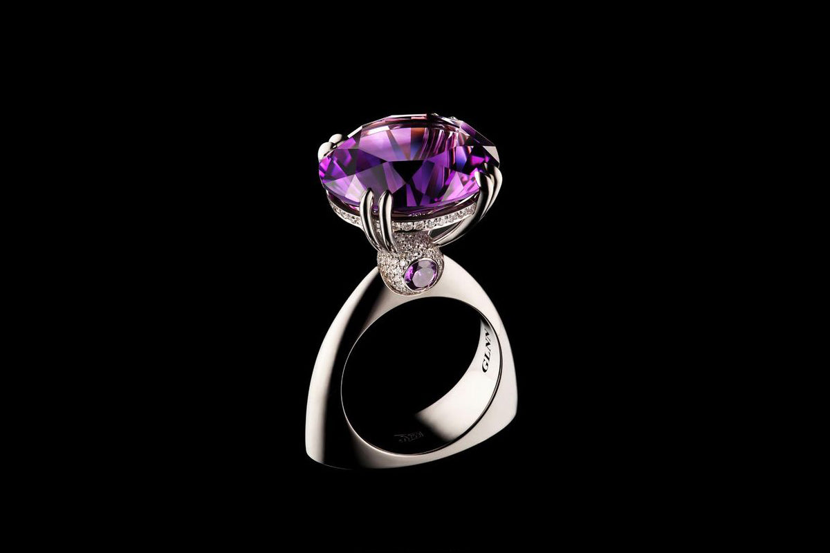 925 Sterling Silver Round Purple Amethyst Unique Ring