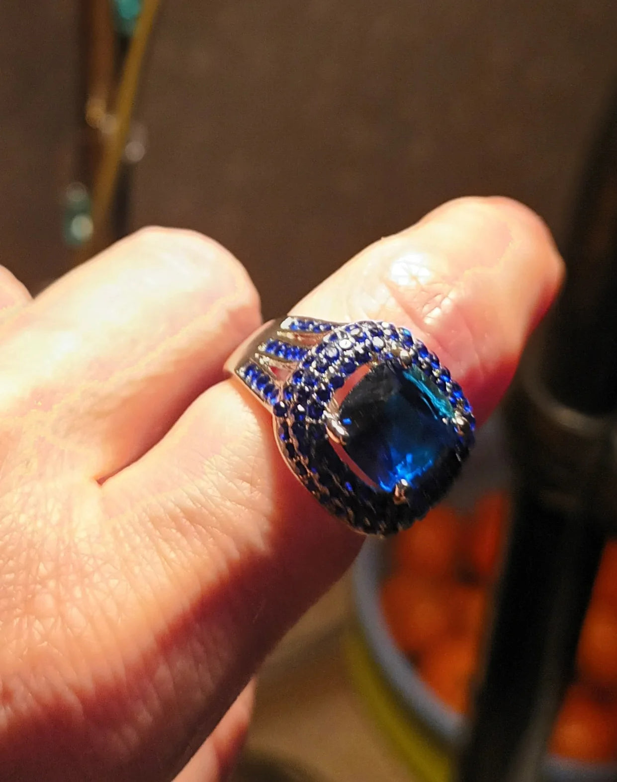 15.65CT Noble Inlaid Full Royal Blue Topaz Silver Ring