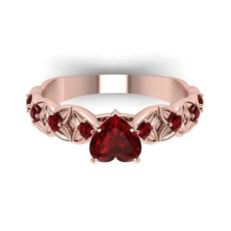 Red Heart Shape CZ Crystal Hollow Rose Gold Ring