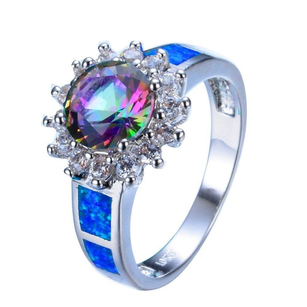 Blue Fire Opal & Round Mystical Topaz Ring