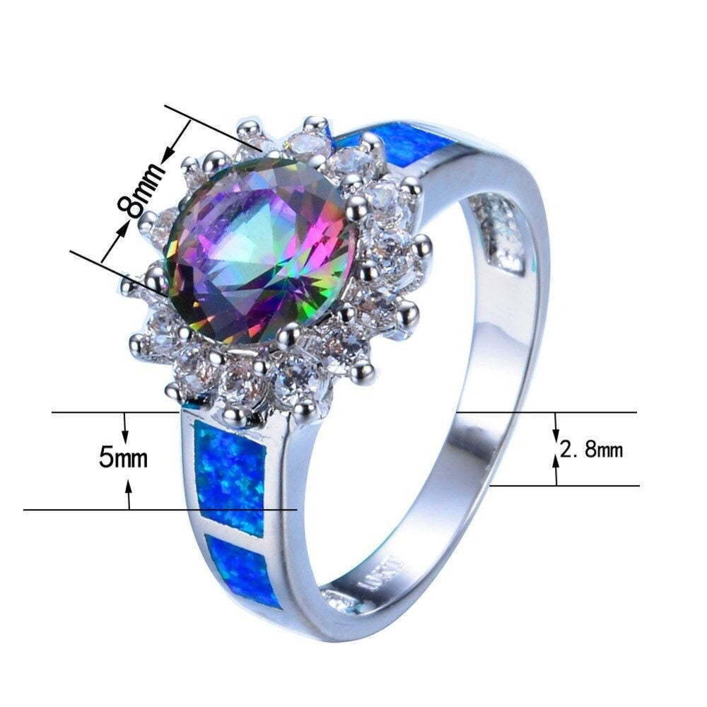 Blue Fire Opal & Round Mystical Topaz Ring