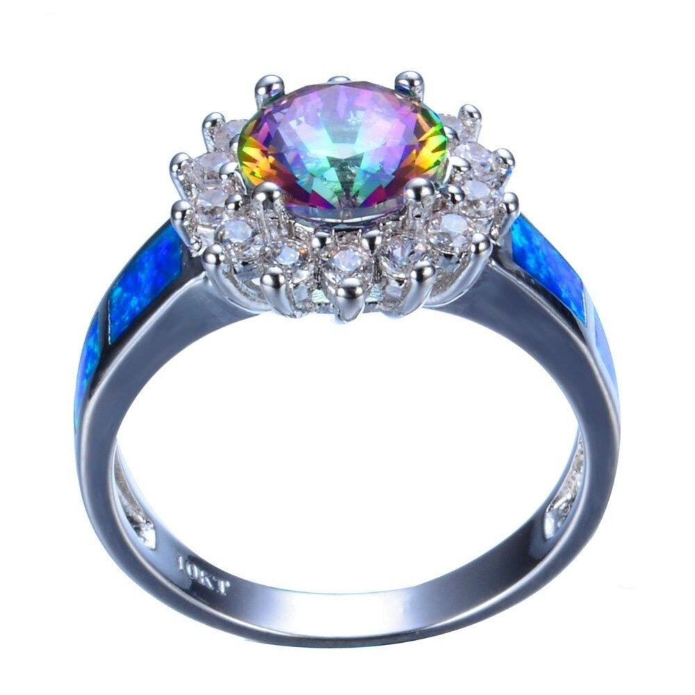 Blue Fire Opal & Round Mystical Topaz Ring