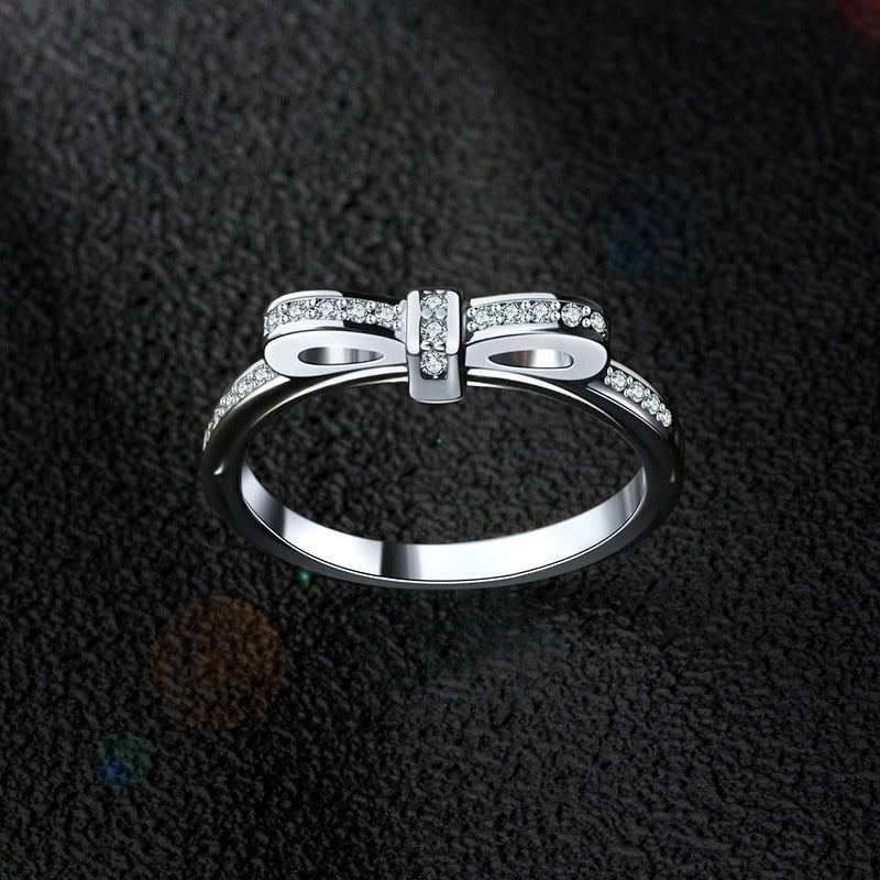 925 Sterling Silver Crystal Bow Tie Ring