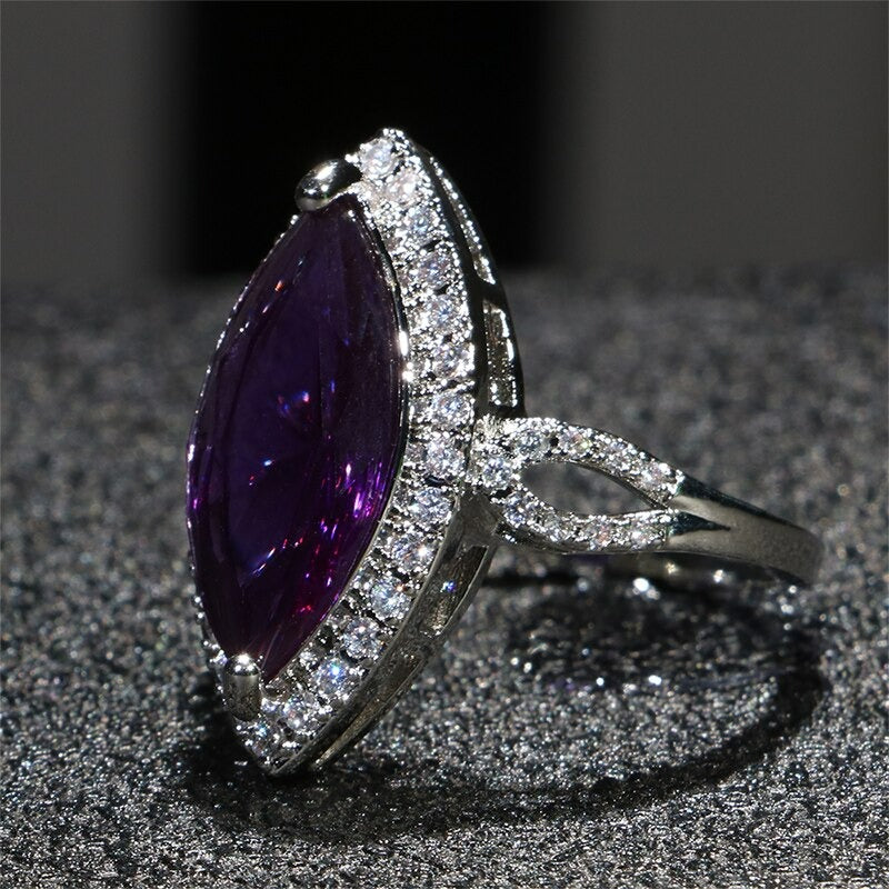 Big Baroque Micro-set Purple Marquise Silver Ring