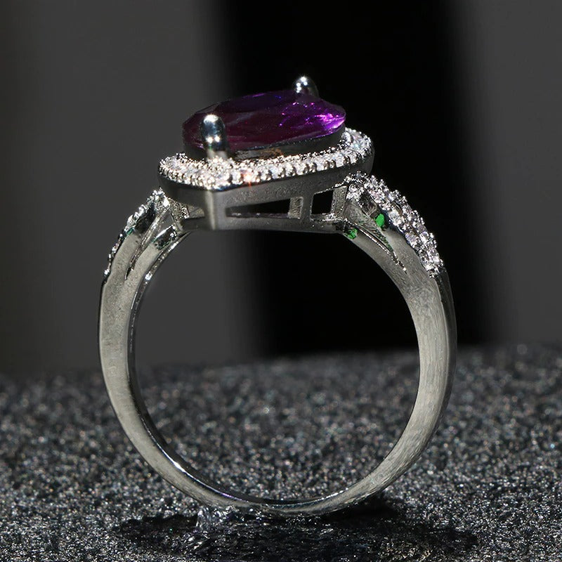 Big Baroque Micro-set Purple Marquise Silver Ring