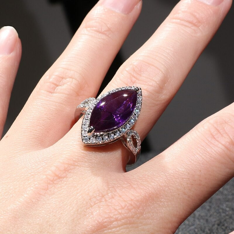 Big Baroque Micro-set Purple Marquise Silver Ring