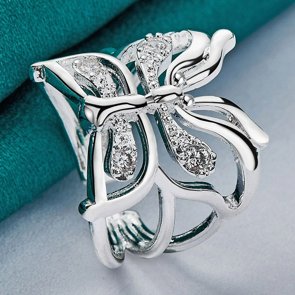 925 Sterling Silver Retro Butterfly Open Hollow Ring