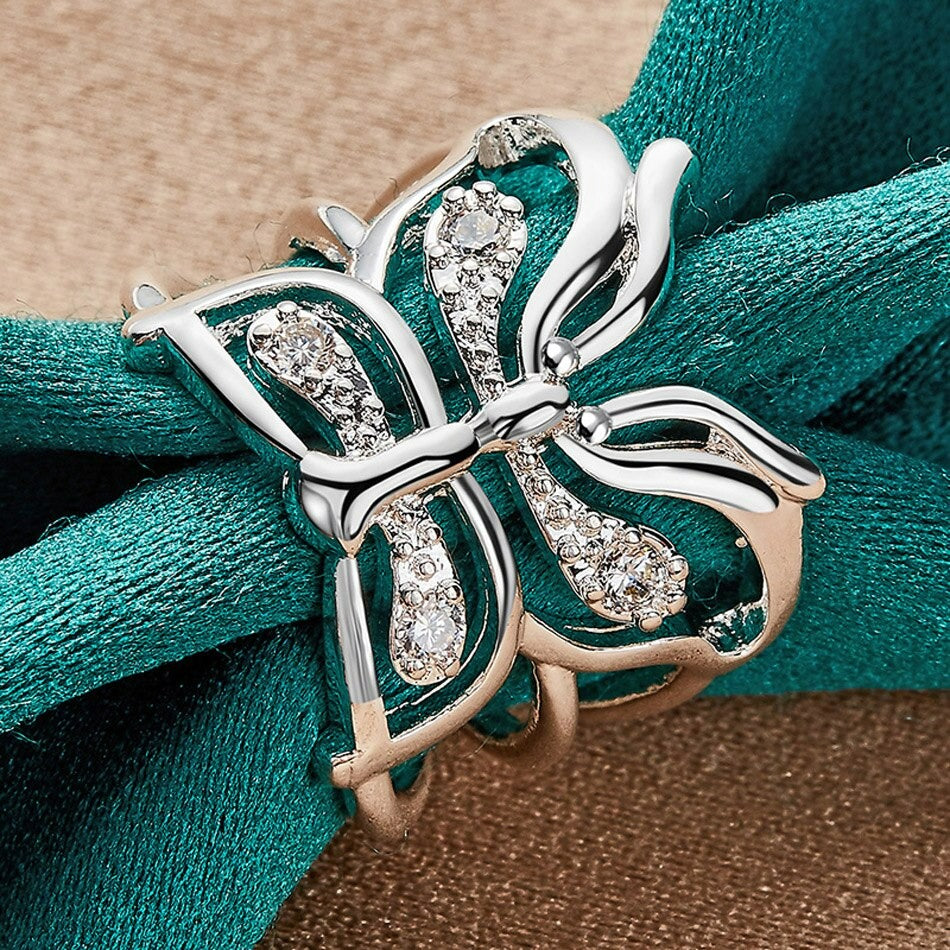 925 Sterling Silver Retro Butterfly Open Hollow Ring
