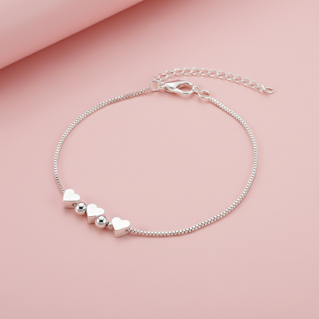 925 Sterling Silver Heart Charm Bracelet