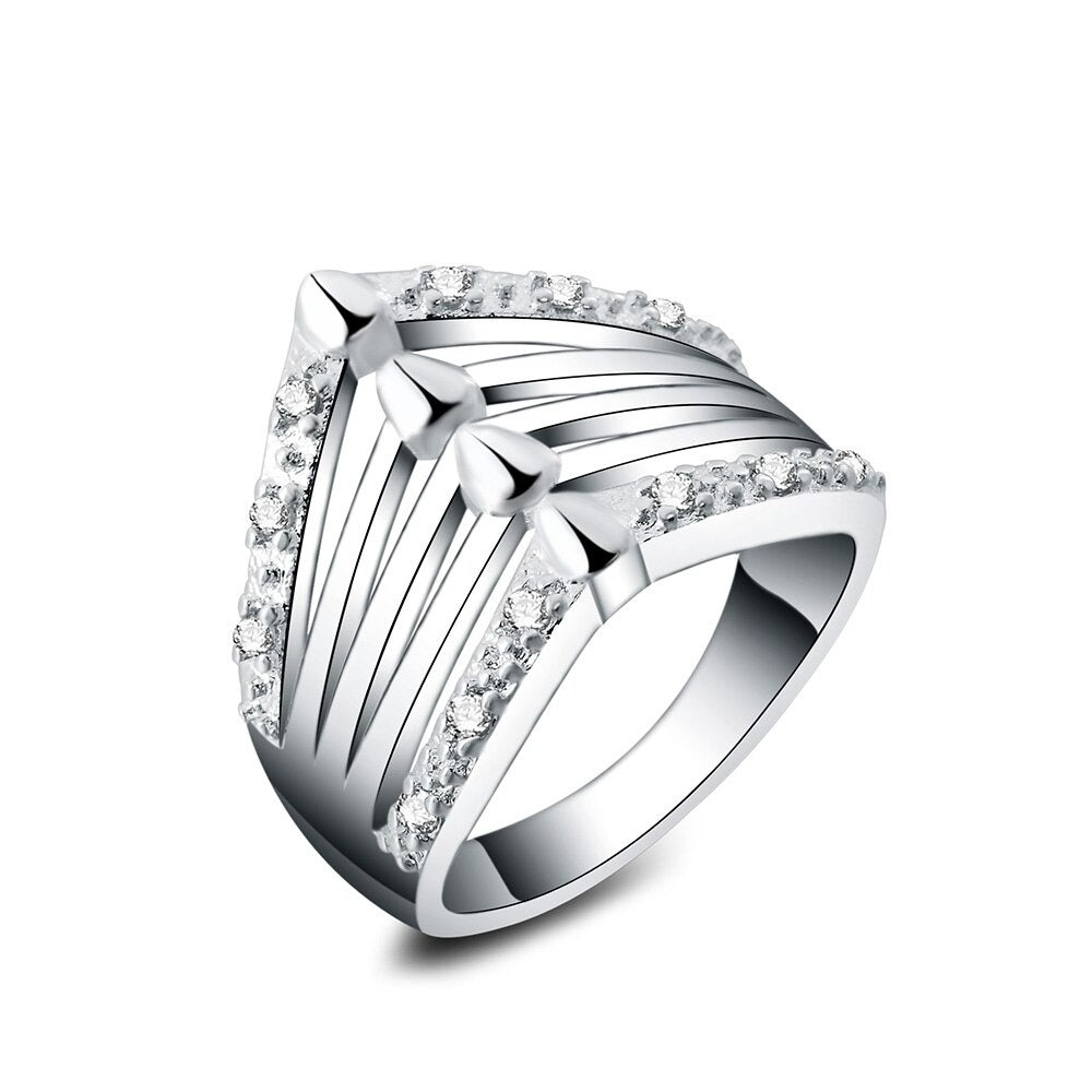 925 Sterling Silver Elegant Hollow Zircon Ring