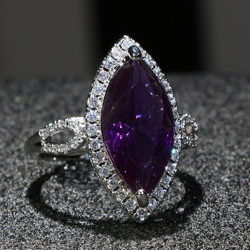 Big Baroque Micro-set Purple Marquise Silver Ring