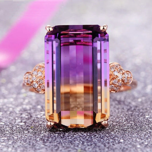 Purple Ametrine Gradient Emerald Cut Rose Gold Ring