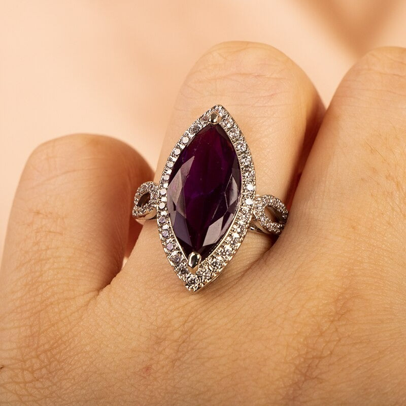 Big Baroque Micro-set Purple Marquise Silver Ring