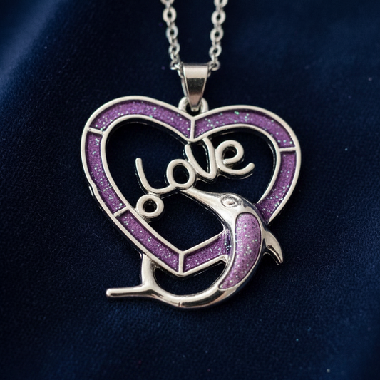 Love Dolphin Heart Pendant Purple Opal Necklace