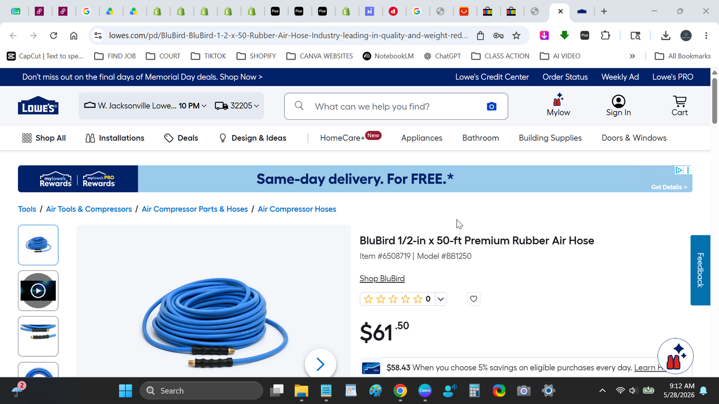 300 PSI air compressor hose