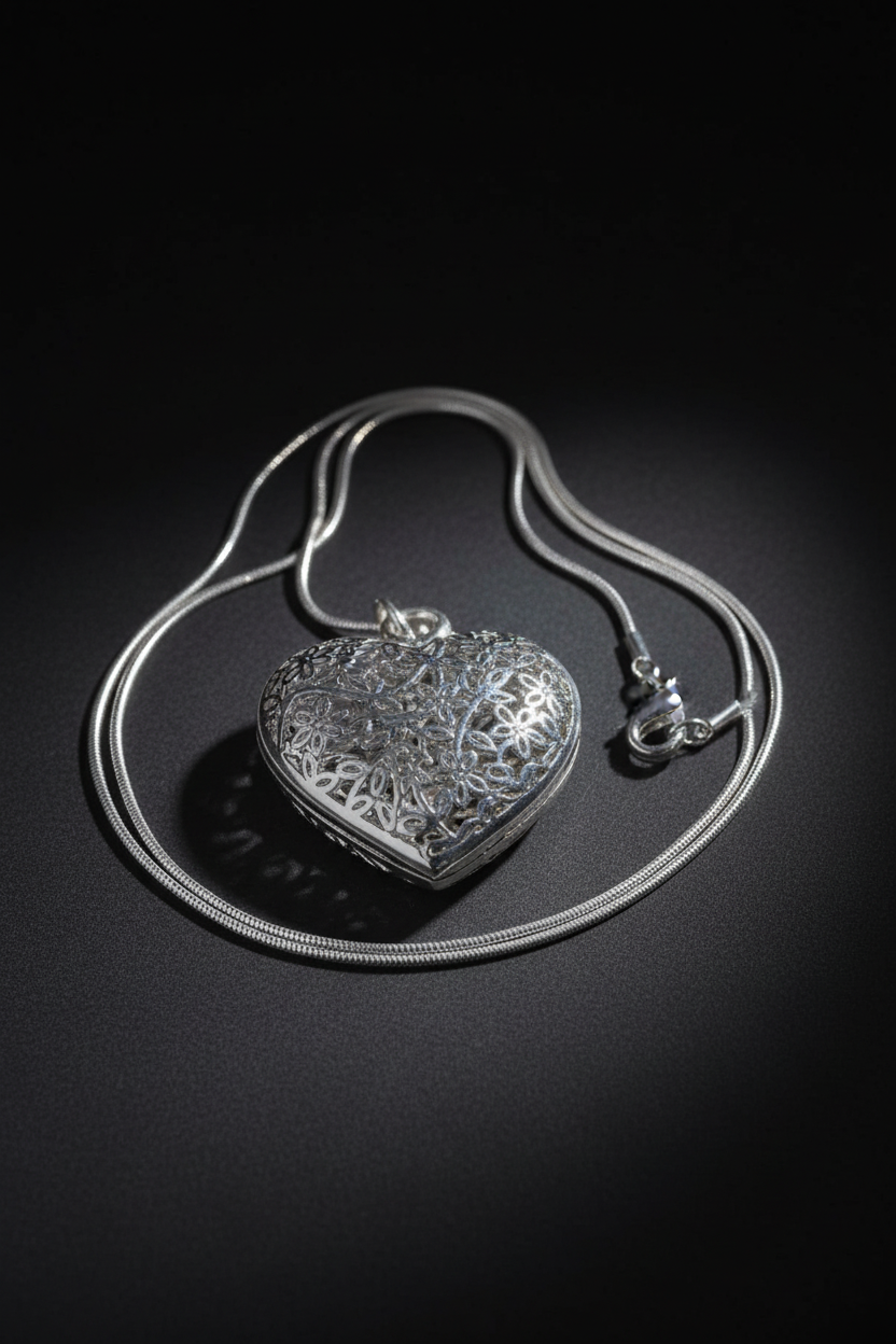 3.5cm Hollow Sterling Silver Floral Hollow Heart Pendant Necklace & Chain